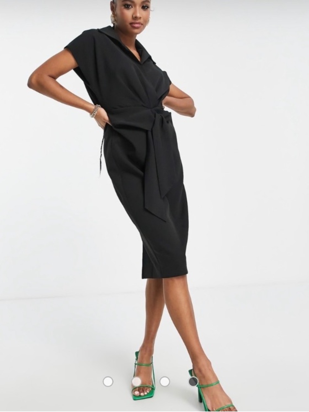 ASOS Black Wrap-Style Midi Dress with Waist Tie